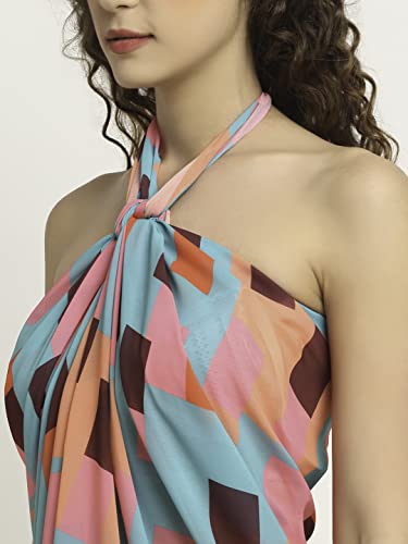 Image of EROTISSCH Women's Poly Georgette One-Piece Swimsuit Cover-Up Sarong, Made of 100% Polyester, Quick-Dry, Lightweight Beachwear for Girls with Adjustable Halter Neck, Suitable for Beach,Resort&Pool