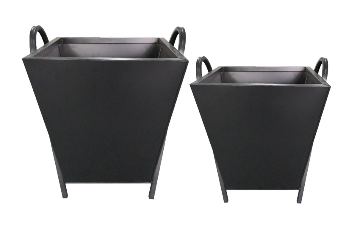 212 Main Matte Black Square Metal with Handles Planters, Set of 2