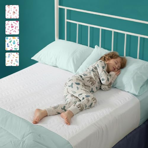 Image of IMPROVIA Pee Pads for Kids - Bed wetting Pads for Kids Potty Training Bed mats for Toddlers Waterproof Reuseable Washable Absorbent, Non Slip - White - Full Size 34 inchx52