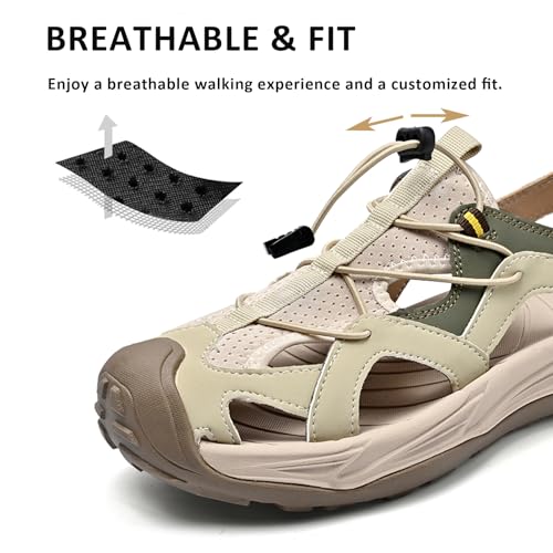 Men's Leather Closed Toe Sport Sandals Adjustable Outdoor Hiking Athletic Waterproof Arch Support Walking Sandals Summer Waterproof Beach Water Shoes2