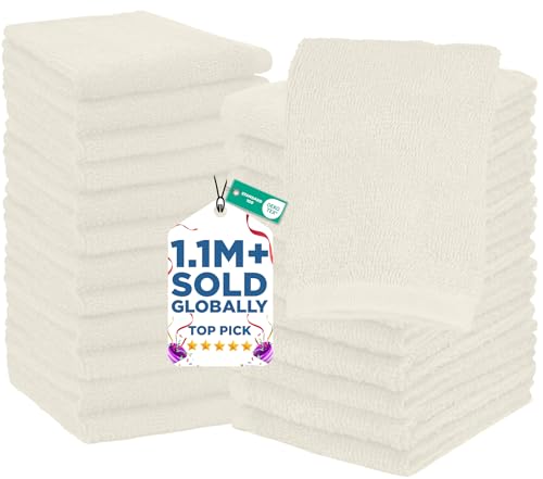 Image of DAN RIVER 24 Pack Wash Cloths for Showering [12x12] - 100% Cotton Washcloths Premium Quality Flannel Face Cloths for Bathroom, Highly Absorbent and Soft Feel Wash Clothes, Ivory