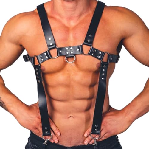 VKFOFEG Verstellbarer Harness Männer Leder Harness Herren Oberkörper Leder Harness für Männer Gothic Herren BDSM Harnes Harness Männer Gay Sexy Sessous Herren Punk Harness Herren Oberkörpe