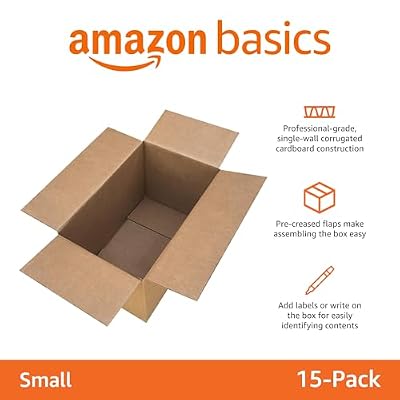 Amazon Basics Cardboard Moving Boxes for Packing and Shipping, Small Size, 16 x 10 x 10, Brown, 15-Pack