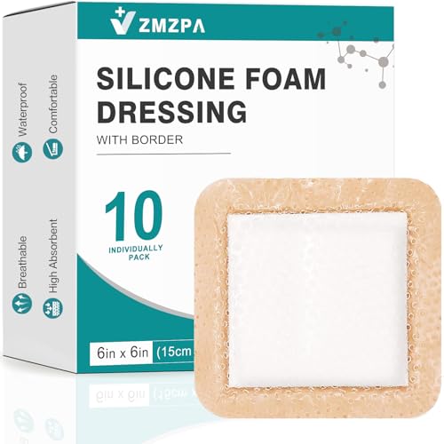 Silicone Foam Dressing 6x6 Gentle Border Super Absorbent Wound Dressing Bed Sore Patches Waterproof Silicone Bandages for Wounds Care Self Adhesive Pressure Sore Pads (10)