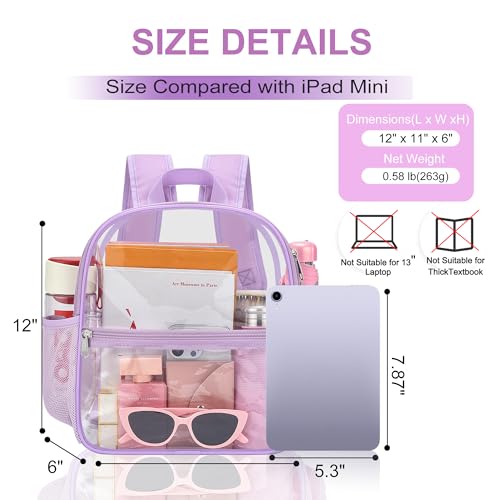 Image of Oraben Clear Backpack for Stadium Events, Clear Stadium Bag 12 x 6 x 11 in | Clear Bag for Game Day ,Sportsing, Concerts Works , Fast Security Check, Waterproof PVC, Adjustable Straps