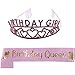 Produktbild REYOK Birthday Girl Tiara Geburtstag Mädchen Glitter Krone Strass Kristall Dekor Stirnband mit Birthday Queen Geburtstag Mädchen Schärpe