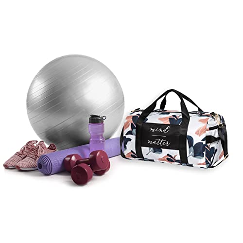 Gym Bag For Women With Shoe Compartment And Wet Pocket | Durable Lightweight Gym Duffle Bag With Motivational Quote And Graphic Designs | Great For Exercise And Overnights | White/Navy - Guava Leaf #TOP6