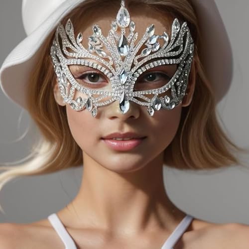 Rhinestone Masquerade Mask for Women Sparkly Crystal Half Face Costume Mask Elegant Carnival Ball Jewelry Style Mask for Party Cosplay Events