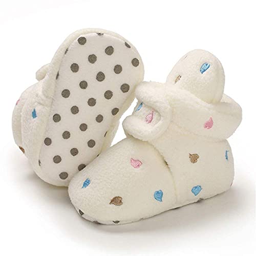 E-FAK Newborn Baby Cozy Fleece Booties with Grippers Winter Slippers Socks Soft Sole Stay On Infant First Walker Crib Shoes(00 Multi-colo&White, 0-6Months)