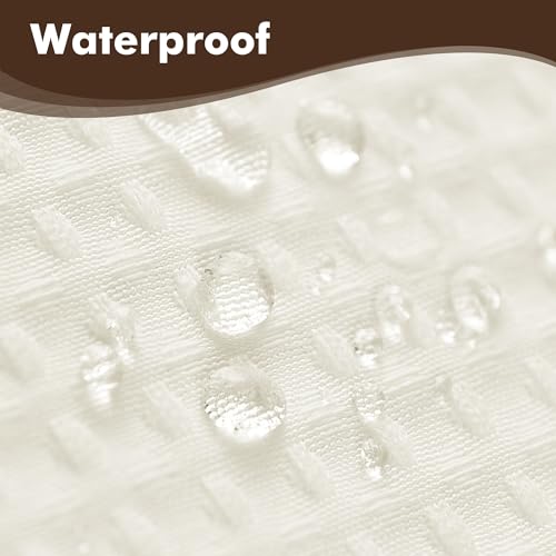 Image of Waffle Weave Fabric Shower Curtain Heavyweight 230 GSM, Hotel Luxury, Water Repellent, Washable, Cream Diamond Pattern Pique for Decorative Bathroom Curtains