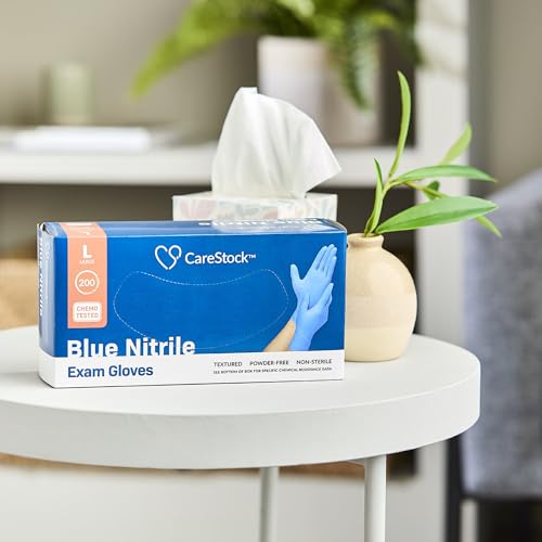 CareStock Blue Nitrile Exam Gloves [200 Count] Disposable, Powder-Free, Latex-Free, Food Safe, Medical Grade, Chemical Resistant, Large