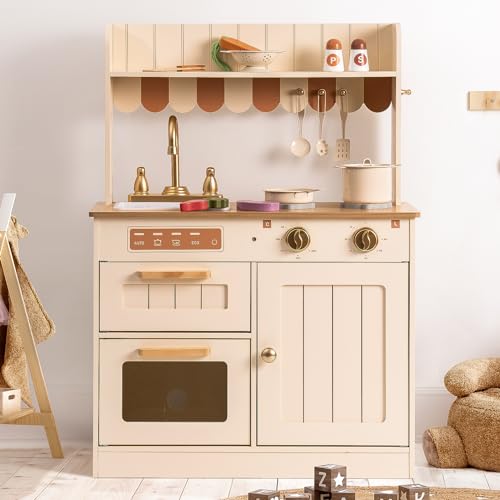 Comparison: Best Kitchen Set For Toddlers 10 ROBOTIME Play Kitchen for Kids Toddlers, Wooden Pretend Play Kitchen Set Toy with Cutting Food Set, Toys Kitchen Gift for 3+ Year Old Kids, Girls & Boys