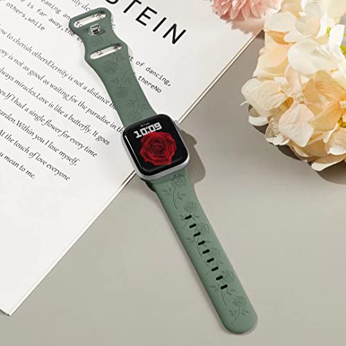 Image of Zitel Band Compatible with Apple Watch Straps 42mm (Series 11 /10), 40mm /41mm for Women Girls, Rose flower Engraved Silicone Straps for iWatch Series 9|8|7|6|5|4|3|2|1|SE1 /SE2 /SE3