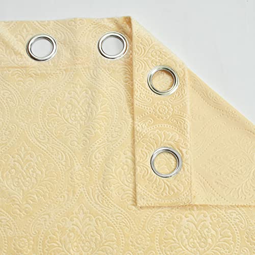 Image of Suede Velvet Embossed Room Darkening Window Curtain for Living Room, Bedroom, Hallway, 6 feet Long, Cream, Set of 1