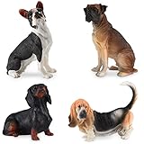 YiHaiFei Pet Dog Figures, Resin Dog Collectible Figurines, Small Clay Sculpture Animal Statue Handmade Sculpture Ornament, House Art Statues, Dachshund, Boston Terrier, Basset, Boxer, 4 Pcs