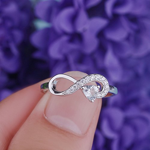 JO WISDOM Promise Ring for Women Sterling Silver Infinity Heart Promise Rings for Her Birthstone Cubic Zirconia Friendship Ring Size 5-124