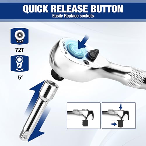 16-Pc WORKPRO Stubby Ratchet & Bit Driver Set (1/4", 3/8" Drive) - image 3