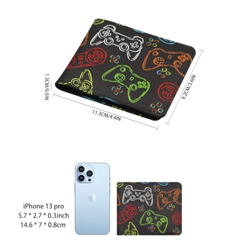 Teen Boys Wallet with Zipper Coin Pocket for Teenager and Youth Guys, Cool Bi-Fold Leather Purses with Credit Card Cash Holder and ID Window for Men, Funny Gifts for Kids -Gamepad Black3