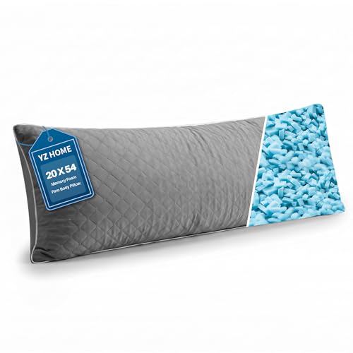 Image of YZ HOME Long Body Pillow for Adults - Firm Body Pillow Insert with Shredded White Memory Foam, Adjustable Height, Soft Support for Side Sleeping, Pregnant Women, Washable (Grey, 20x54 Inch)