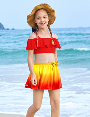 Arshiner Girls 3 Pieces Swimsuit Floral Bikini Bathing Suit Swimwear Ruffle Sleeve Swim Set Rainbow For Big Kid Size 11 Years To 12 Years #TOP3