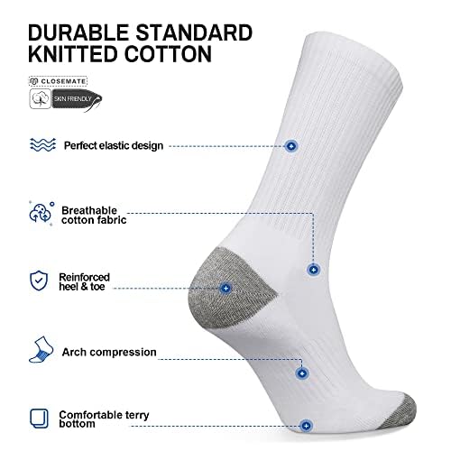 Men's Cotton Crew Socks 6-Pack for Sports and Athletic Training