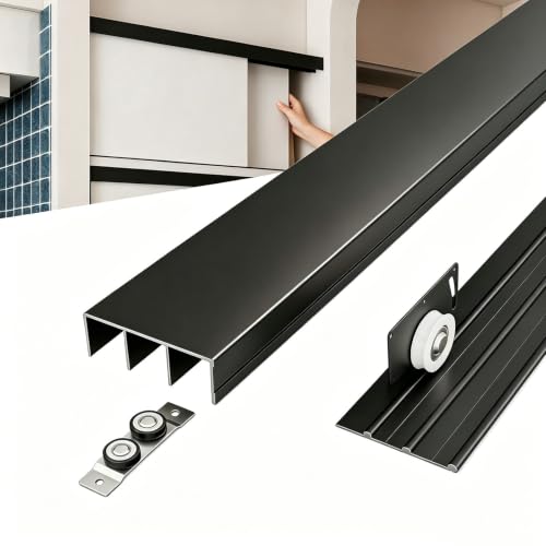 Kit de Quincaillerie Porte Coulissante Interieur avec Rail à 3 Voies en Aluminium pour Placard Penderies Porte de Séparation de 15-18 mm, Capacité de Charge...