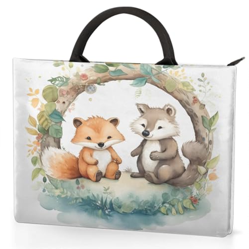 Watercolor Wreath Foxes Laptop Sleeve with Handle Waterproof Computer Carrying Case3