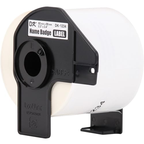 Image of Brother Genuine DK-12343PK Die-Cut Name Badge Paper Labels, 2.3 in x 3.4 in (60 mm x 86 mm) Adhesive Name Badge White Paper Labels, 260 Labels per Roll, (3) Rolls per Box