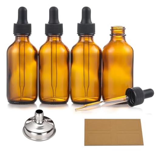 AOZITA 4 Pack, 2 oz Dropper Bottles with 1 Funnels & 4 Labels - 60ml Thick Dark Amber Glass Tincture Bottles with Eye Droppers - Leakproof Essential Oils Bottles