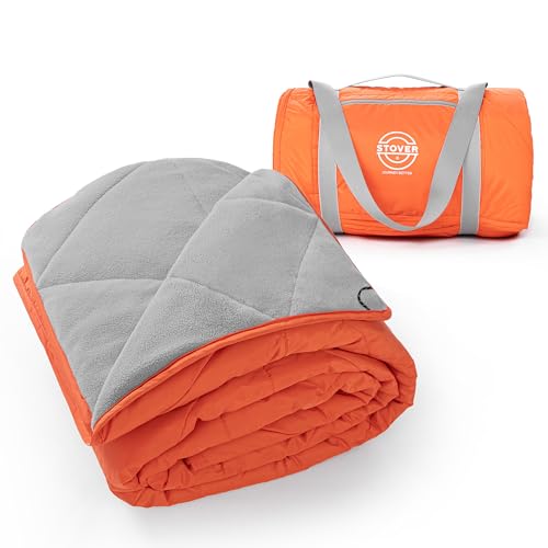 STOVER Large Waterproof Outdoor Stadium Blanket- Extra Thick Soft Fleece Camping Blanket for Travel Picnics Sports Dogs- 79x55 Warm Windproof Sand-proof Lightweight Packable (Game Day Orange)