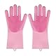HUAYINGMEI Silikon-Scheuerhandschuhe, Reinigungsschwamm-Handschuhe mit Schrubber zum Geschirrspülen, Badezimmer, Küche, Autoreinigung und Haustierpflege (Rosa)