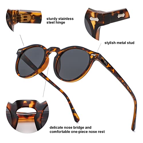 Image of Gleyemor Vintage Polarized Sunglasses for Men Round Sunglasses UV400 Protection Retro Hand-crafted Acetate Frame