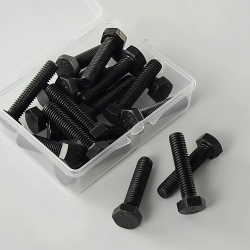 Image of M10x1.5 x 50mm Hex Head Screws Bolts, 12.9 Grade Alloy Steel, Hexagon Head Bolts, Black Oxide Finish, Full Thread, Quantity 10