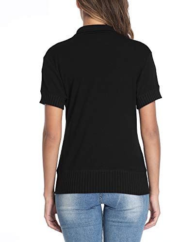 Andy & Natalie Women's Stand Collar Zip Up Short Sleeve Hoodies Jacket Sweatshirts With Pockets Black #TOP4