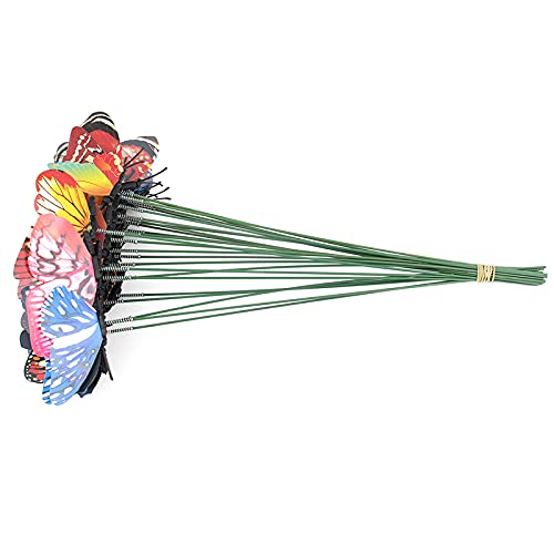 VELIHOME Estacas de vaso de flores feitas à mão borboleta, simulação luminosa 3D, artesanato, estaca