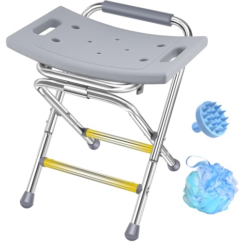 Folding Shower Chair for Inside Shower, 400lbs Foldable Shower Stools, Portable Travel Shower Seat...