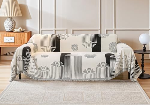 Capslpad Sofa Überzug Weich Couch Überwurf Modernes Geometrie Schwarz Couch Überzug Hund & Katze Sofa Cover Chenille Sofabezug Vielseitige Sofa Überwurfdecke 2/3/4 Sitzer 180x300cm