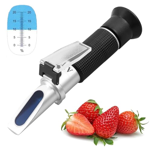Brix Refractómetro 0-20%, Medidor de Prueba de Azúcar Portátil, Probador Profesional de Refractómetro de Jugo de Uva, Escala 0-20% Con ATC, para Jugo de Frutas, Vino Y Elaboración de Cerveza