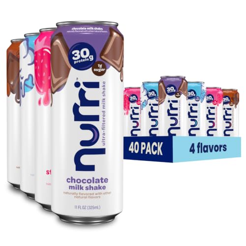 Image of Nurri - 30g Protein Ultra Filtered Milk Shake - Best Sellers Variety 40-Pack - Lactose Free, Low Sugar, 10 Vitamins and Minerals - Breakfast Boost, Daily Macros, Post Workout - 11 fl oz, 40 Cans