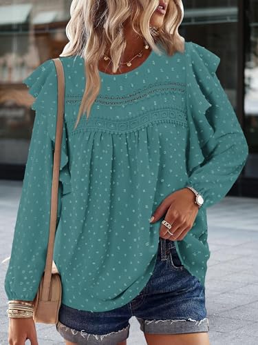 BETTE BOUTIK Womens Boho Fall Long Sleeve Shirts Crewneck Dressy Casual Blouses Trendy Flowy Tops