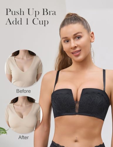Image of Wireless Push Up Balconette Bras for Women Add 1 Cup Seamless Bra