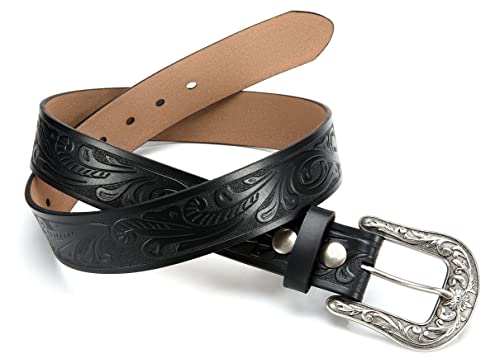Black Western Belts For Women, Cr 1.5" Leather Cowgirl Belt For Jeans, Cowboy Country Belt For Women With Big Vintage Buckle #TOP3