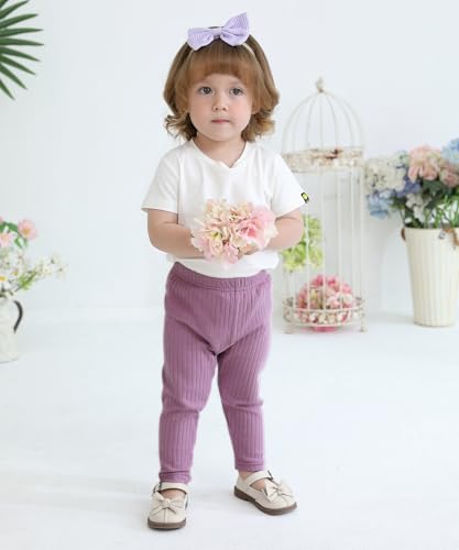 Baby and Toddler Girl's 5 Pack Cotton Ribbed Pull On Pants Leggings 0-4 Years4