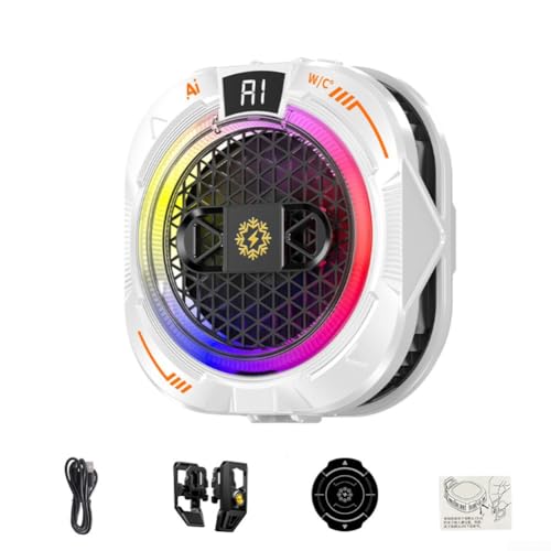 24-W-Telefon-Kühler für Gaming mit intelligenter Temperatursteuerung, leiser Betrieb, Magnet- und Clip-Montageoptionen, RGB-LED-Leuchten zur Personalisierung Ihres Geräts (Weiß)