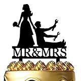 Funny Wedding Cake Topper - Bride Dragging Groom who is holding Repair Tools - Repairman Couple Cake Topper, Mr&Mrs Wedding Cake Topper (Repairman Couple)