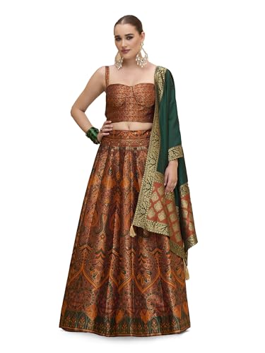 Image of PURVAJA Women's Kanjiwaram Semi-Stitched Lehenga choli