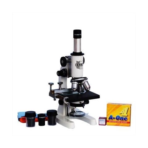 Esaw Medical Microscope with 50 Blank Slides and Cover Slips (Contains 10X,45X 100X Oil Immersion Objectives, 10X 15X Wf Eye-Piece) (White) Cover
