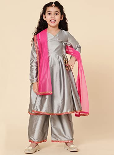 Image of A.T.U.N. (ALL THINGS UBER NICE) Girl's Cotton Anarkali Knee Length Kurta Pant with Dupatta Set