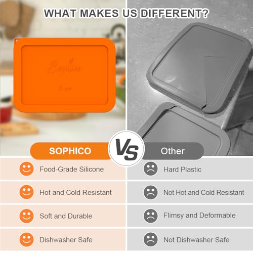 Sophico 3 Cup Rectangle Silicone Storage Cover Lids Replacement for Pyrex 7210-PC Glass Bowls,Container not Included (MIX, 4pack)