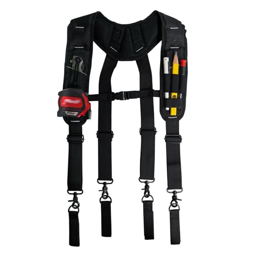 KUNN Tool Belt Suspenders Padded Carpenter Construction Electrician Work Suspender with Attachment Loops for Men,Black